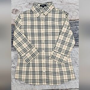 Burberry London Nova Check Plaid 3/4 Split Sleeve Button Up Shirt Size Small